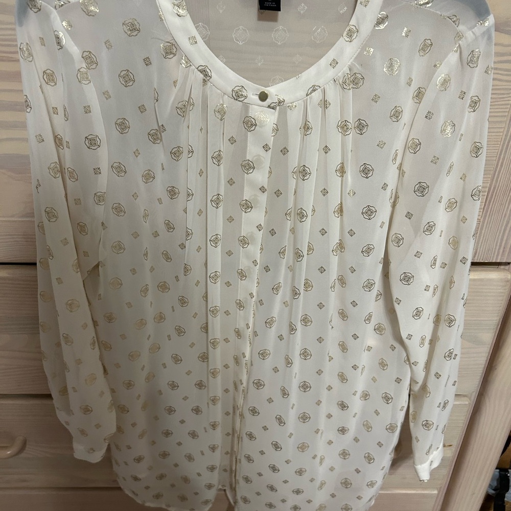 Liz Claiborne Cream Blouse with Gold Accents